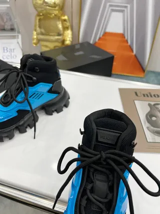 Prada Cloudbust Runner Black and Cyan Blue Chunky Sneakers 2