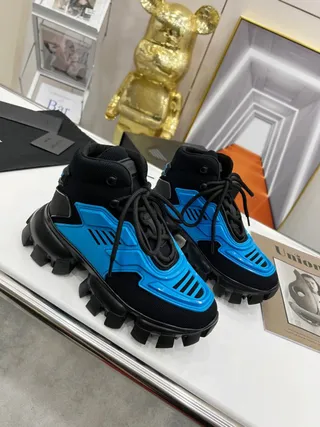 Prada Cloudbust Runner Black and Cyan Blue Chunky Sneakers 9