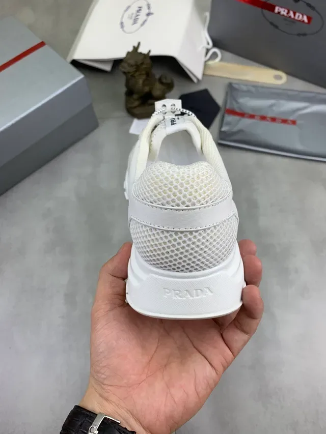 Prada Cloudbust White and Beige Mesh Suede Chunky Sneakers 3