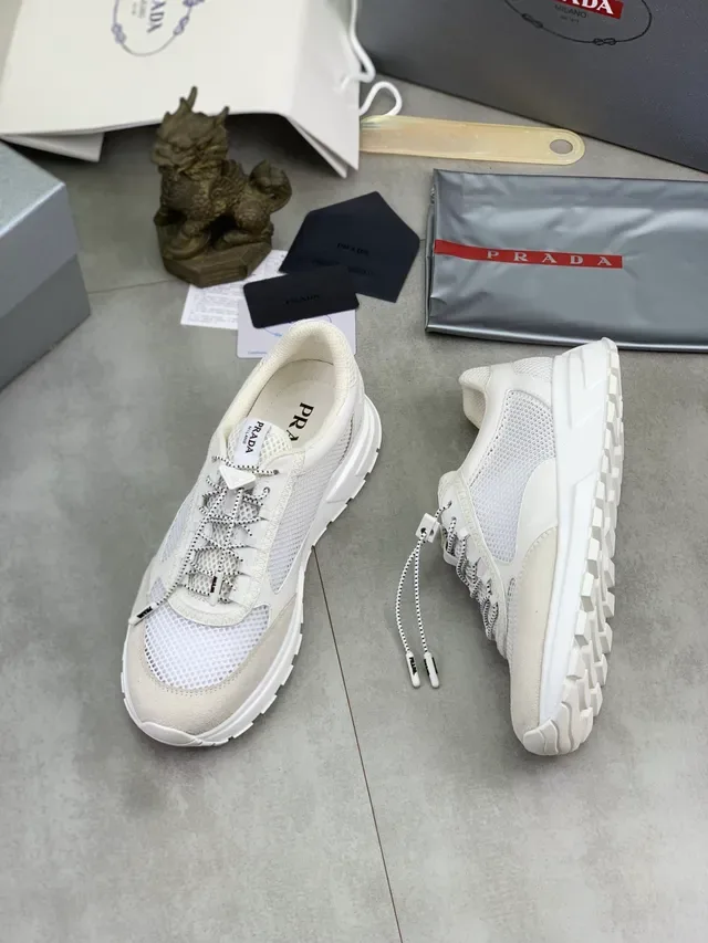 Prada Cloudbust White and Beige Mesh Suede Chunky Sneakers 5