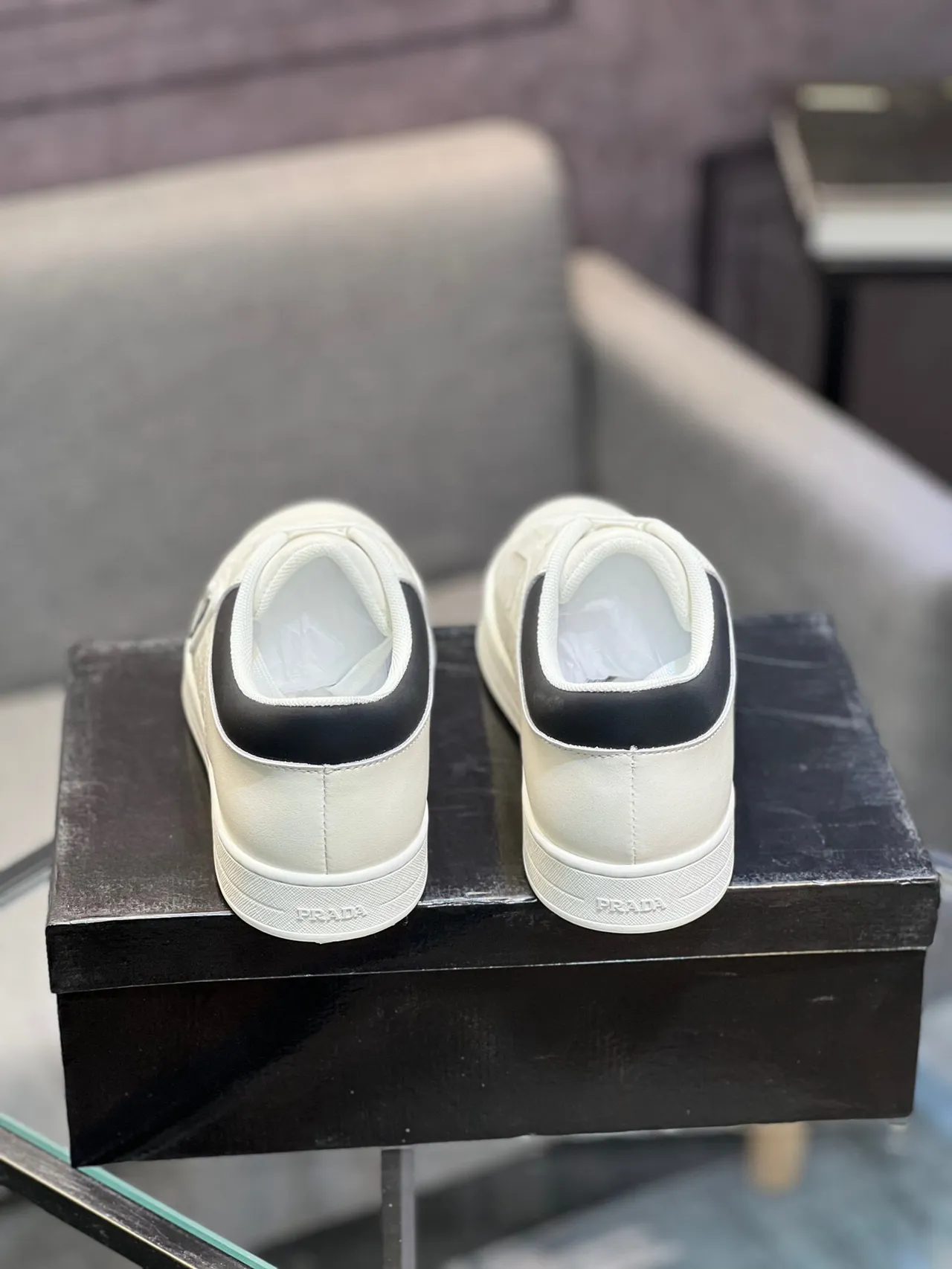 Prada Cloudbust White Black Crocodile-Embossed Leather Triangular Logo Plaque Lifestyle Sneakers 8
