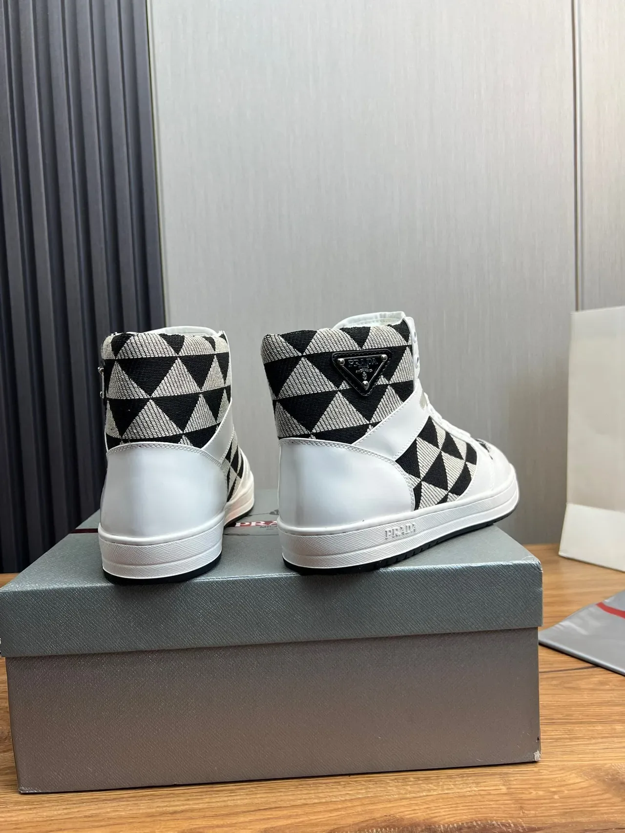 Prada Cloudbust White Black High-Top Glossy Leather Lifestyle Sneakers 5
