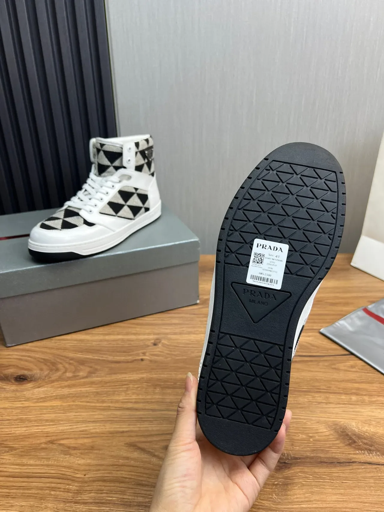Prada Cloudbust White Black High-Top Glossy Leather Lifestyle Sneakers 9