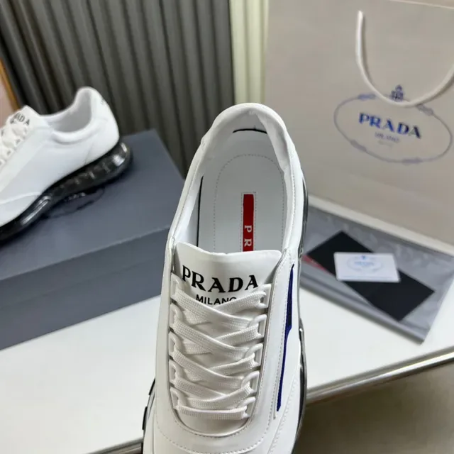 Prada Cloudbust White Blue Leather Upper Logo Stripe Lifestyle Sneakers 3