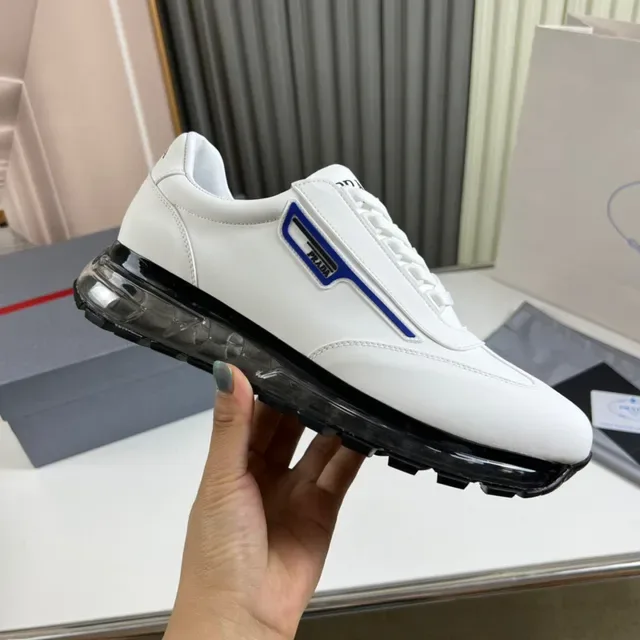 Prada Cloudbust White Blue Leather Upper Logo Stripe Lifestyle Sneakers 4