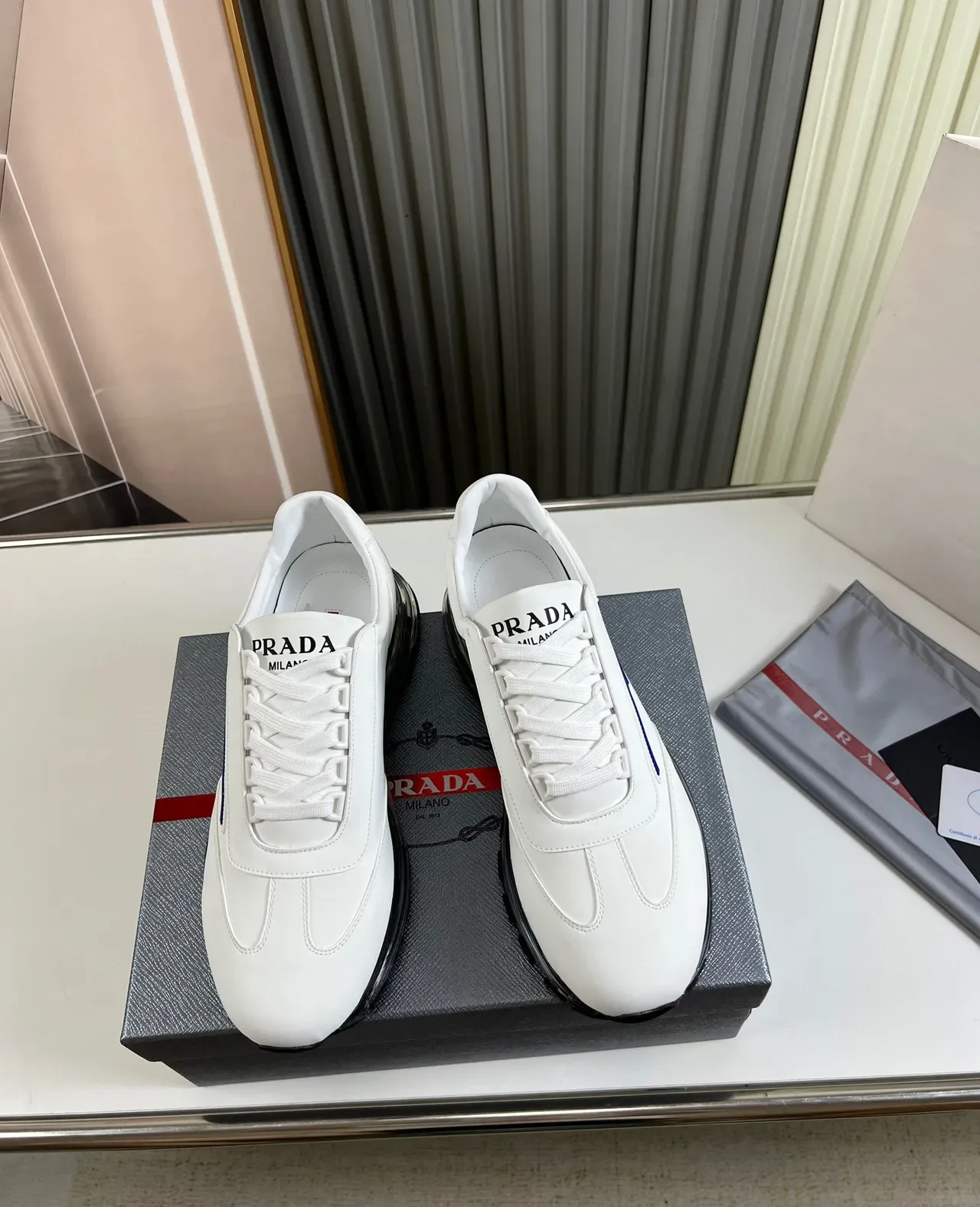 Prada Cloudbust White Blue Leather Upper Logo Stripe Lifestyle Sneakers 9