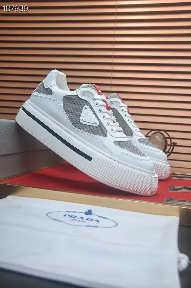 Prada Cloudbust White Gray Red Lifestyle Sneakers 4