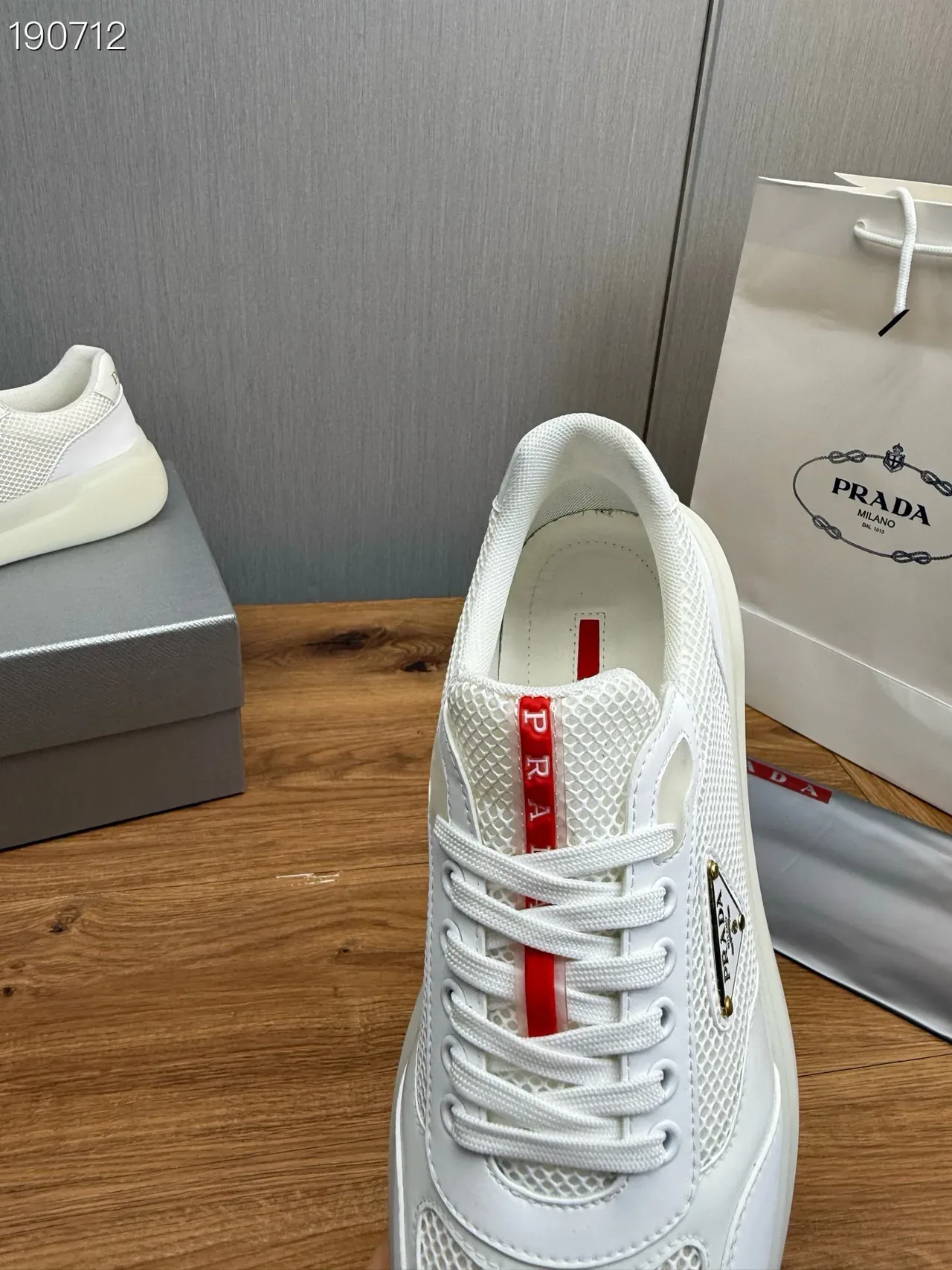 Prada Cloudbust White Mesh and Leather Lifestyle Sneakers 3