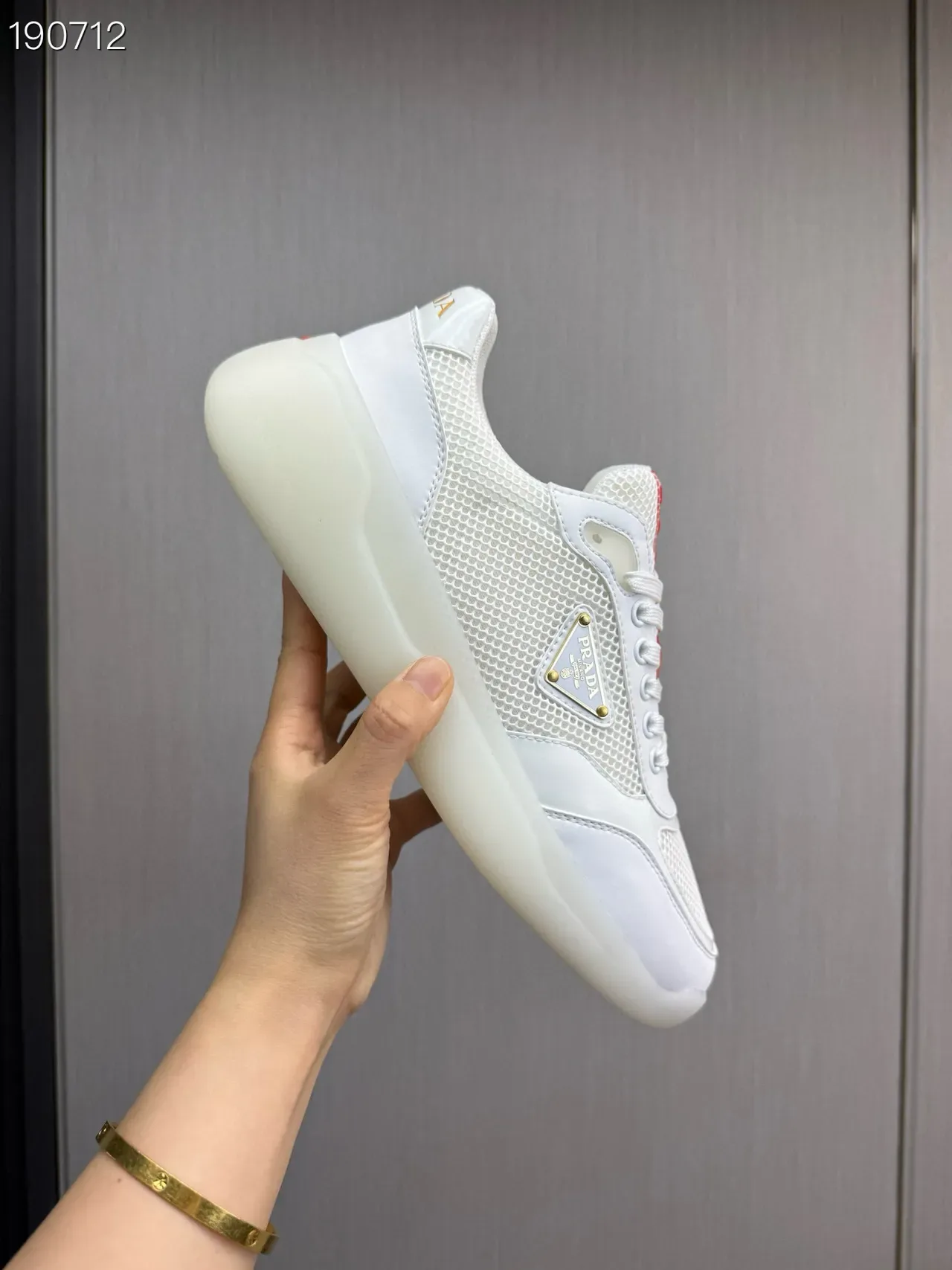Prada Cloudbust White Mesh and Leather Lifestyle Sneakers 4