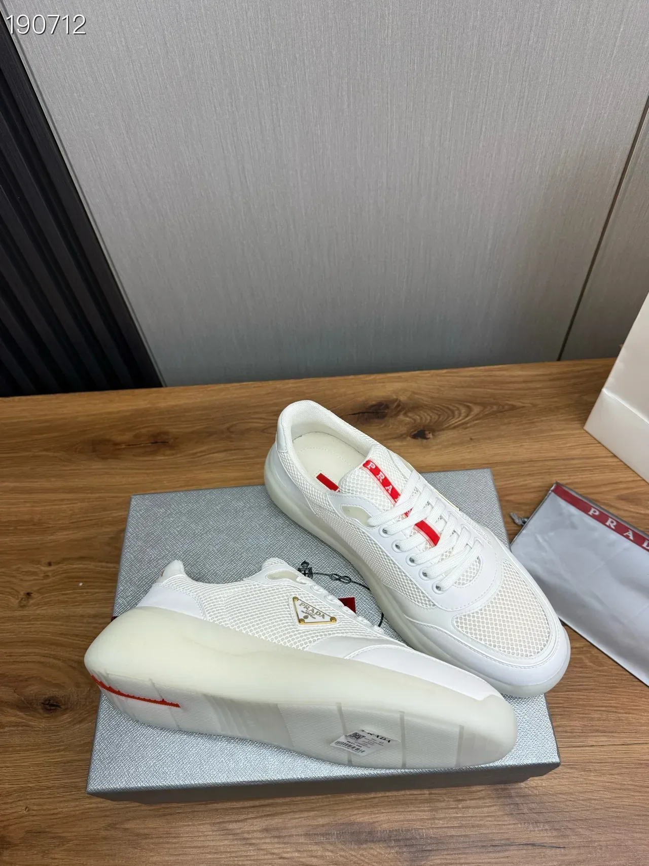 Prada Cloudbust White Mesh and Leather Lifestyle Sneakers 6