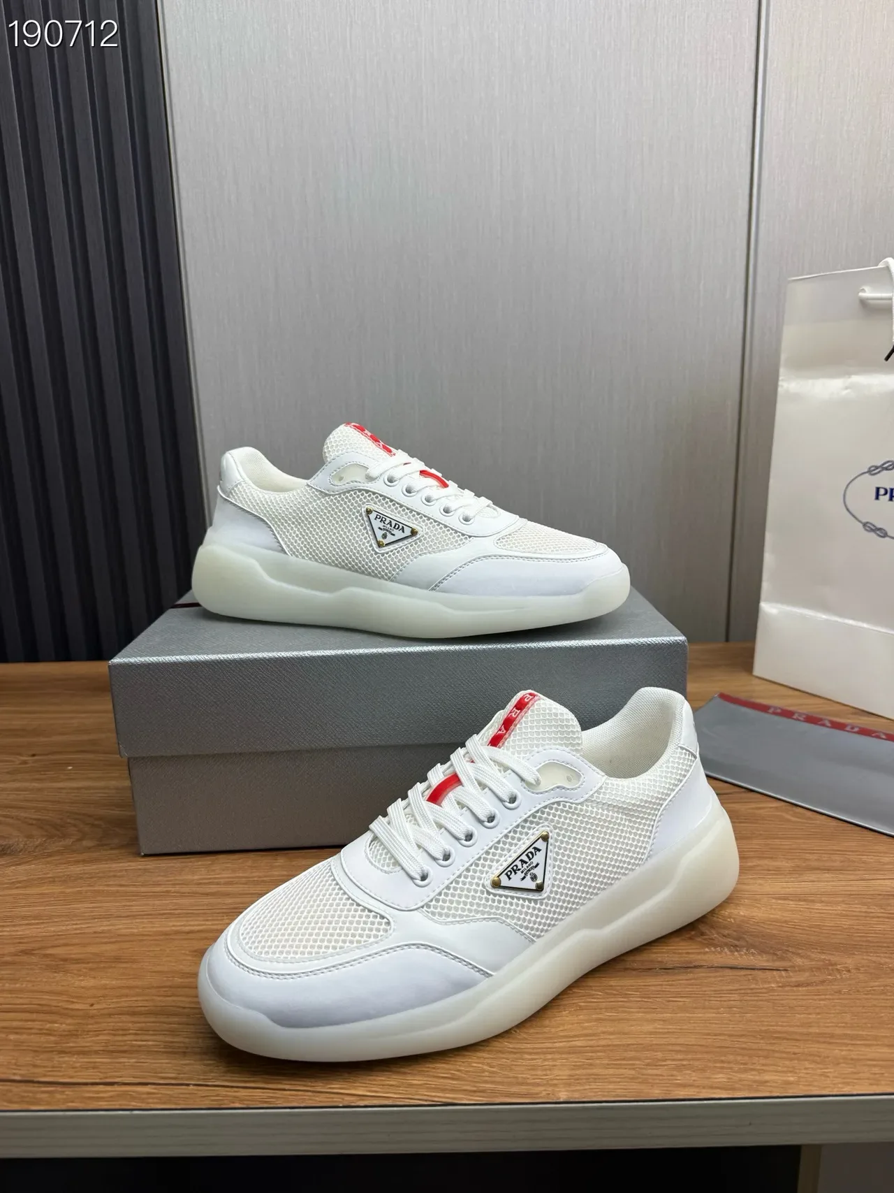 Prada Cloudbust White Mesh and Leather Lifestyle Sneakers 8