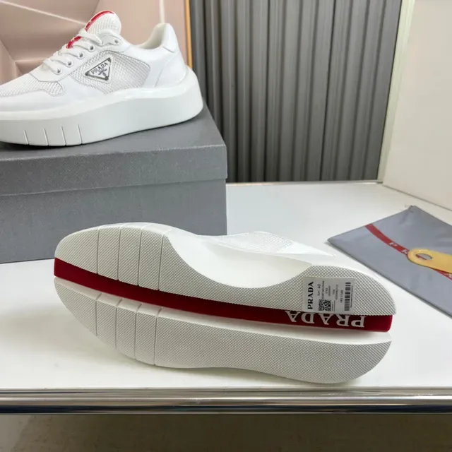 Prada Cloudbust White Red Platform Sole Mesh-and-Leather Upper Lifestyle Sneakers 2