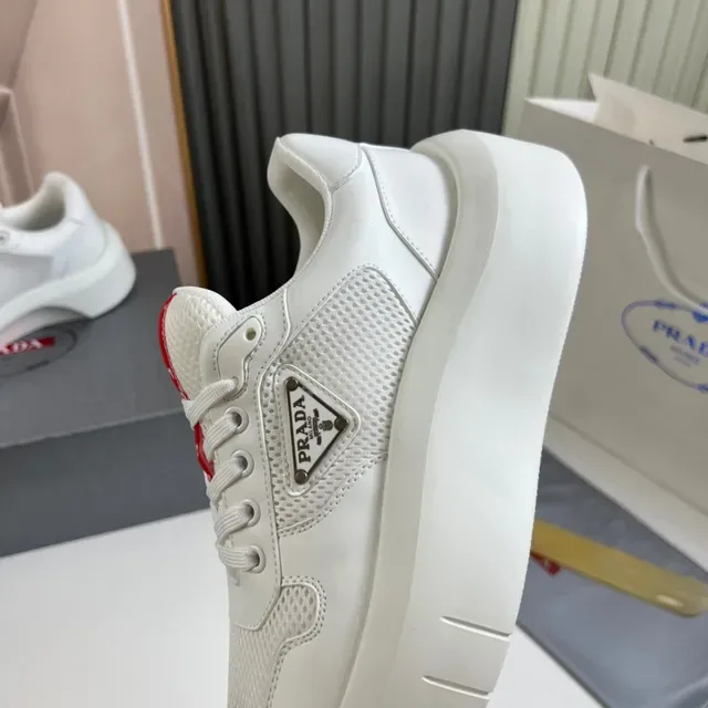 Prada Cloudbust White Red Platform Sole Mesh-and-Leather Upper Lifestyle Sneakers 3