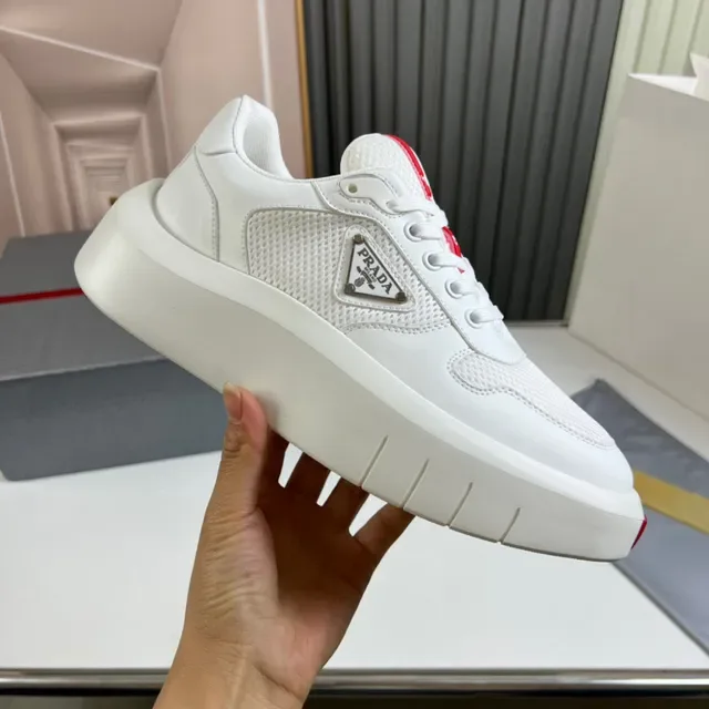 Prada Cloudbust White Red Platform Sole Mesh-and-Leather Upper Lifestyle Sneakers 4