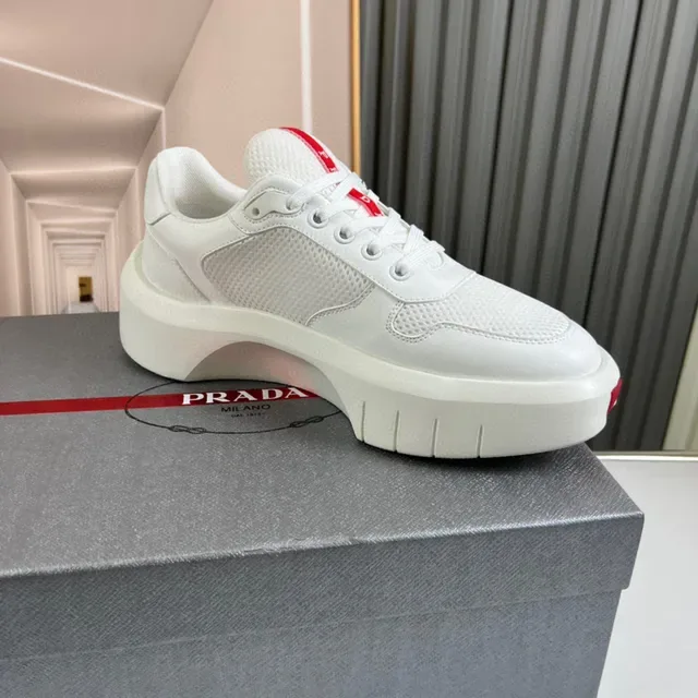 Prada Cloudbust White Red Platform Sole Mesh-and-Leather Upper Lifestyle Sneakers 8