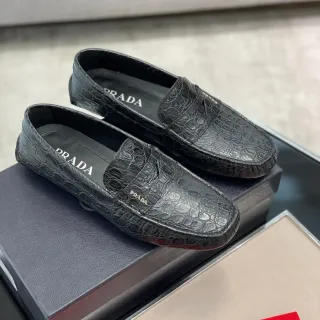 Prada Mocassins Penny Crocodile Noir