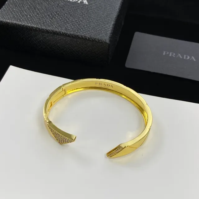 Prada Geometric Pavé Crystal Gold-Tone Open Cuff Bracelet 2