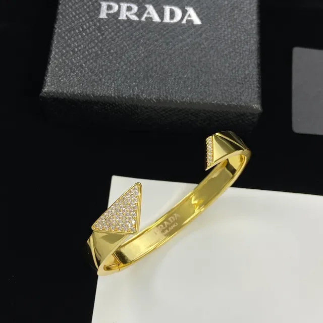 Prada Geometric Pavé Crystal Gold-Tone Open Cuff Bracelet 3