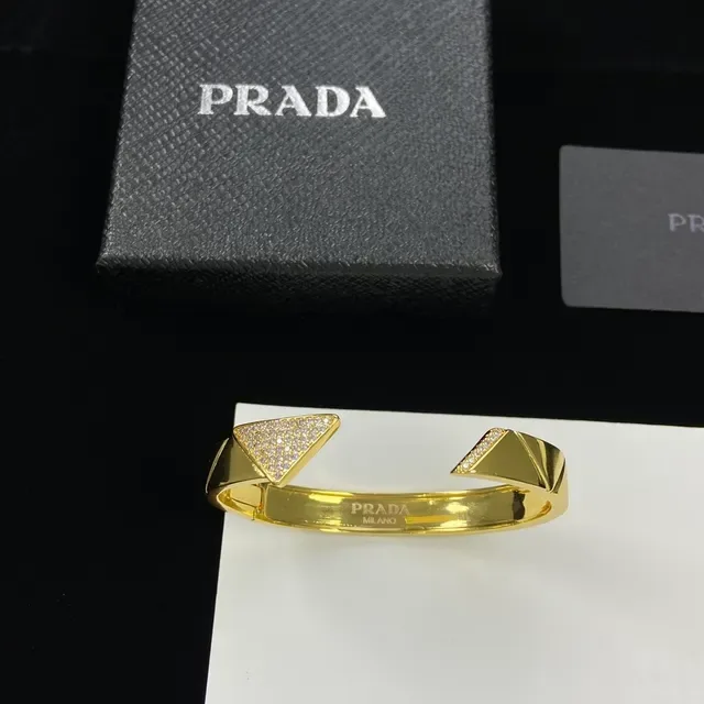 Prada Geometric Pavé Crystal Gold-Tone Open Cuff Bracelet 4