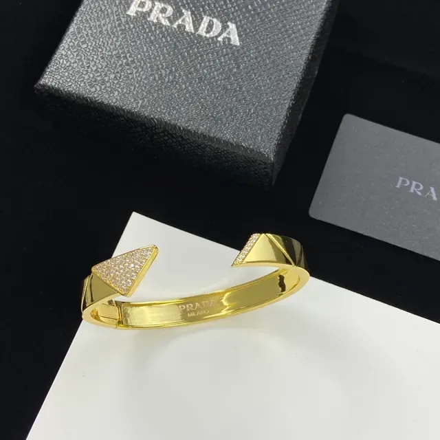 Prada Geometric Pavé Crystal Gold-Tone Open Cuff Bracelet 6