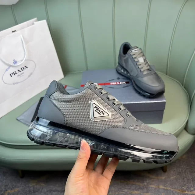 Prada Gray Black Mesh-and-Synthetic Upper Transparent Air-Cushion Midsole Lifestyle Sneakers 5