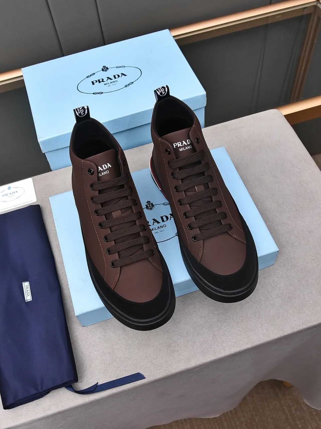 Prada High-Top Brown and Black Sneakers 2