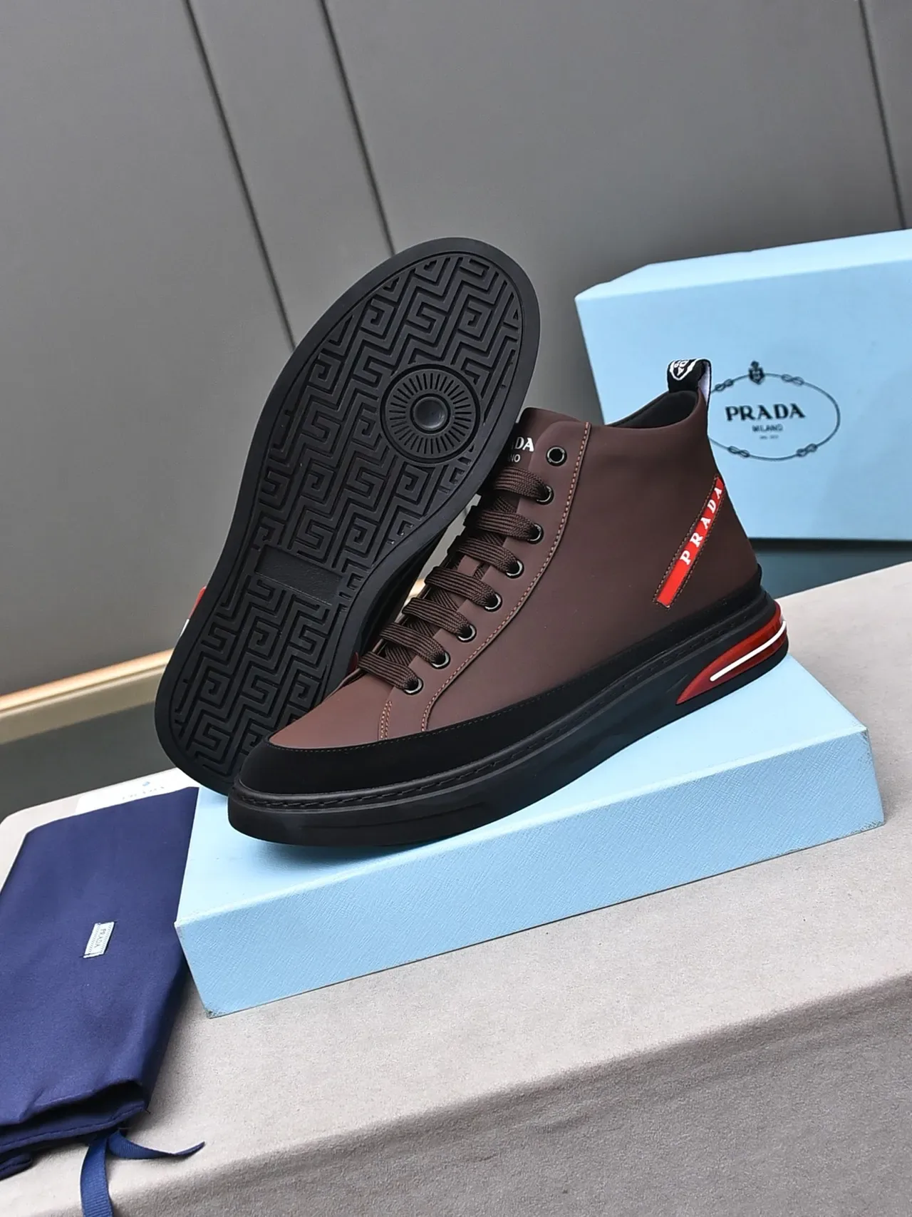 Prada High-Top Brown and Black Sneakers 4