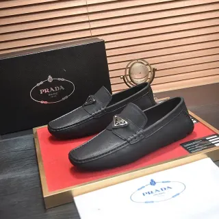 Prada Mocassin Noir Cuir Moc-Toe