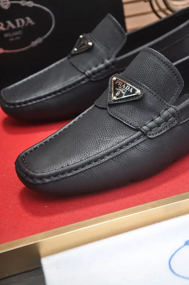 Prada Loafer Black Leather Moc-Toe Construction Loafer 2