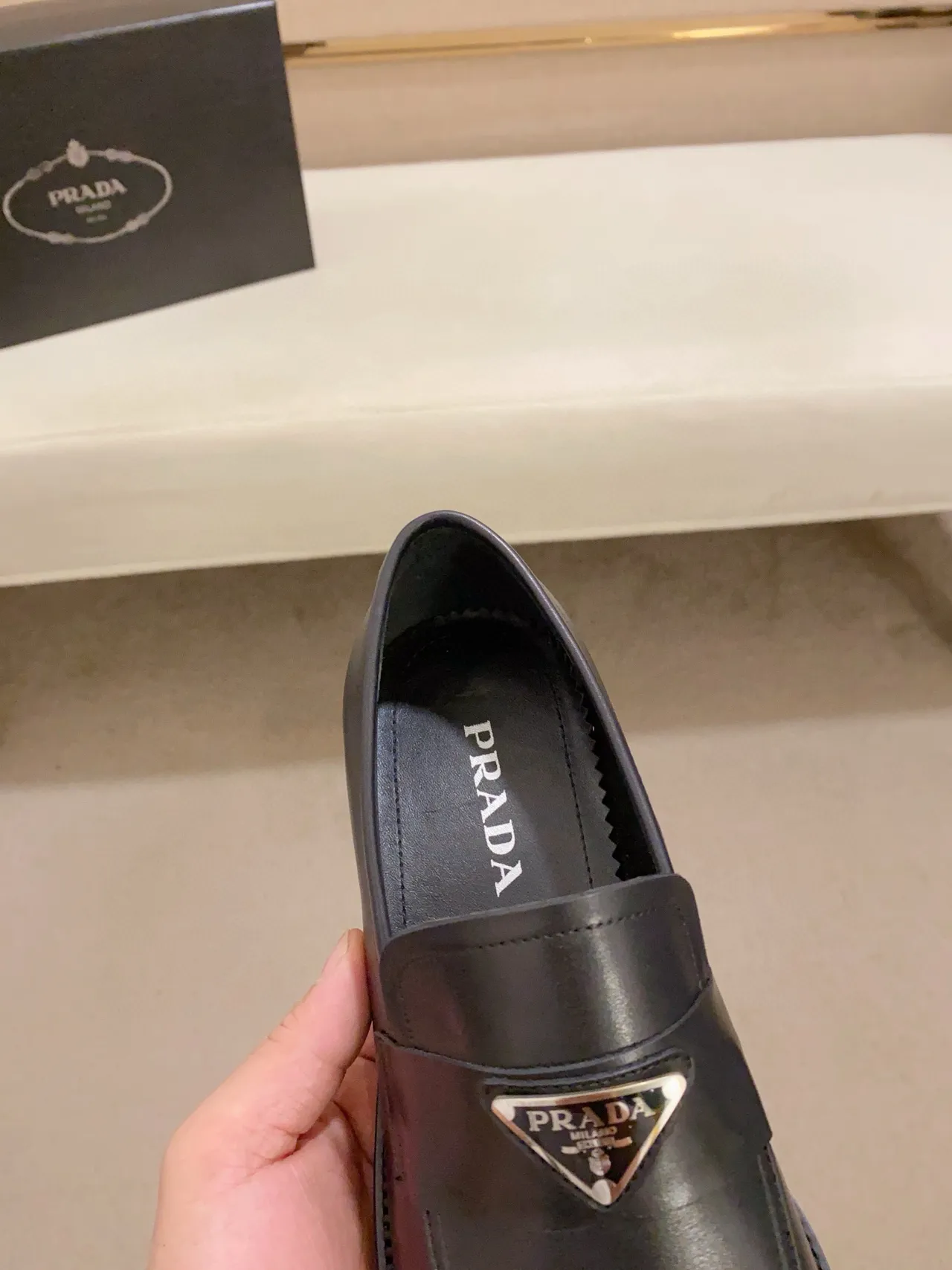 Prada Loafer Black Leather Square-Toe Slip-On Loafer 4