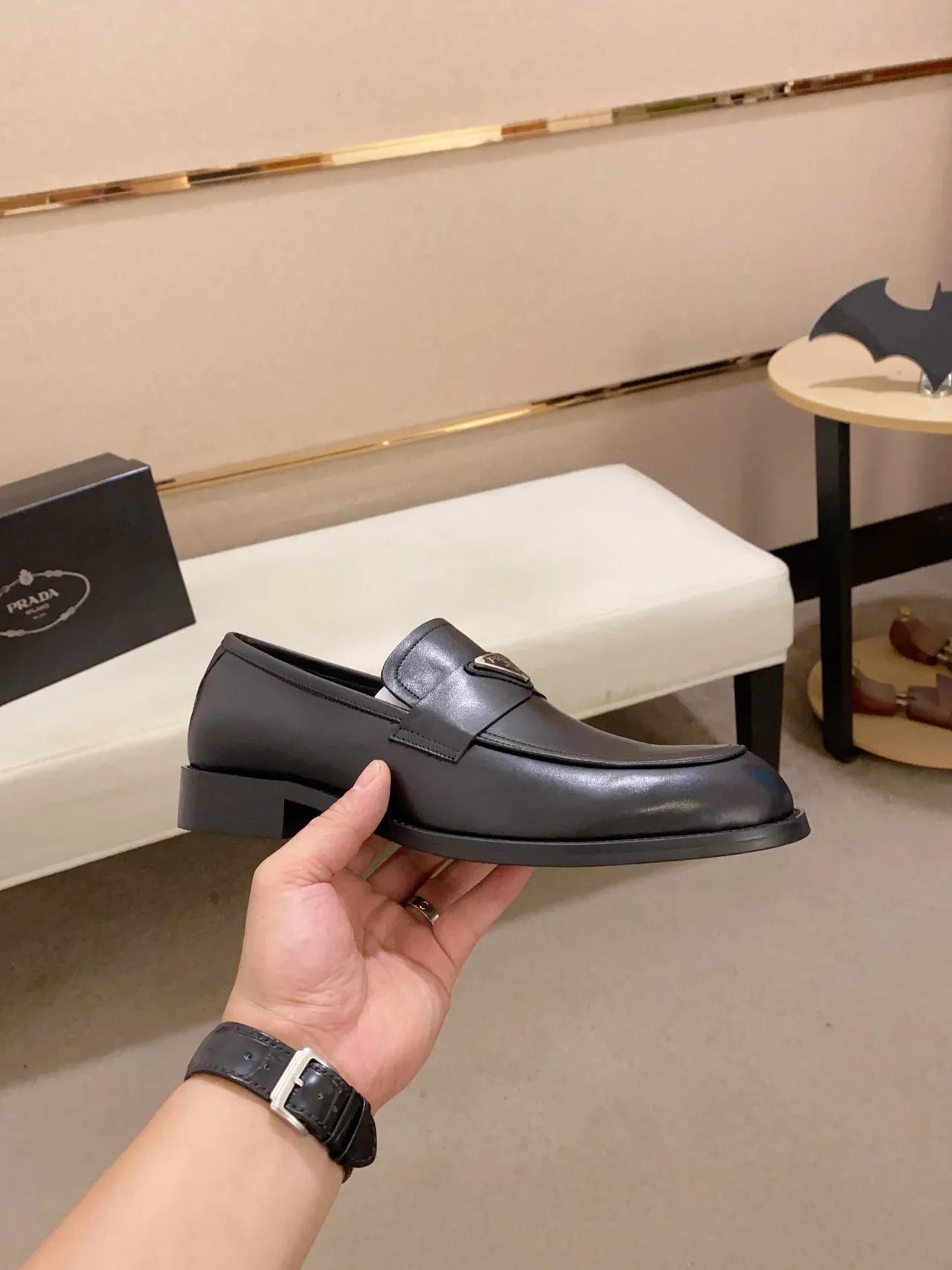 Prada Loafer Black Leather Square-Toe Slip-On Loafer 5