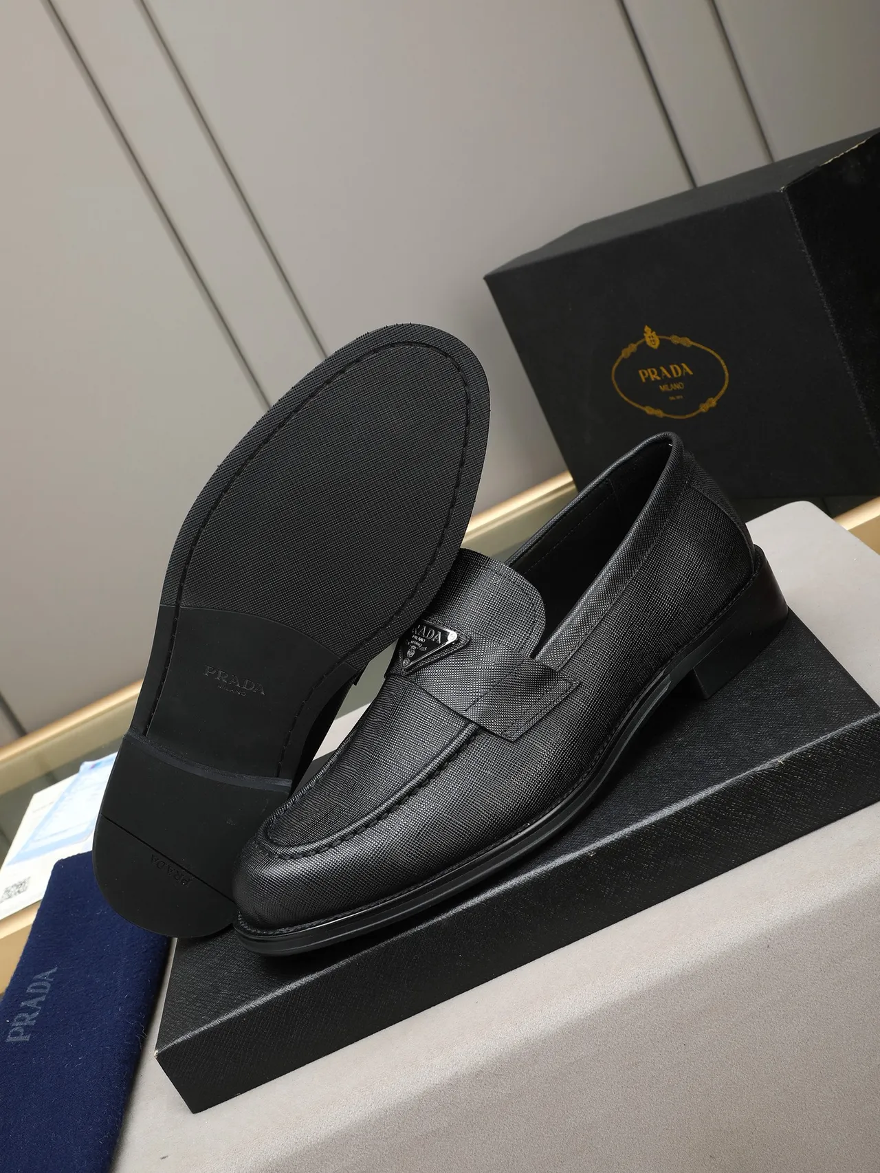 Prada Loafer Black Saffiano Leather Strap Loafer 4