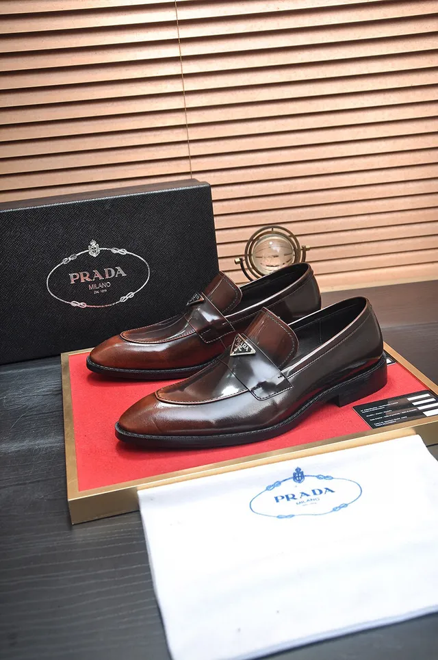 Prada Loafer Polished Brown Leather Slip-On Loafers 4