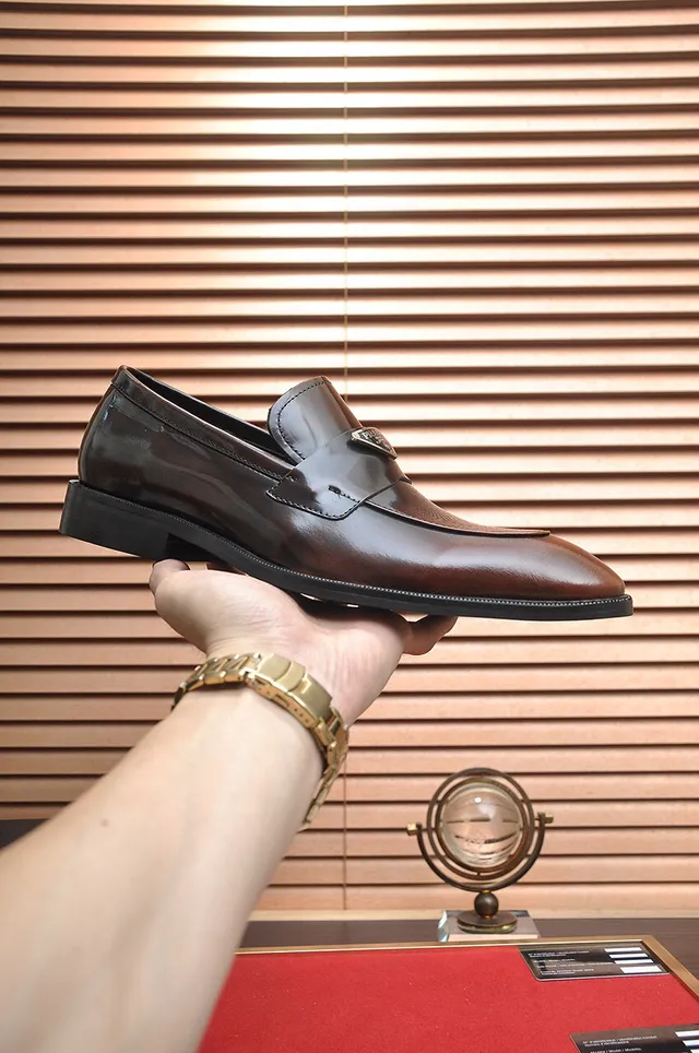 Prada Loafer Polished Brown Leather Slip-On Loafers 5