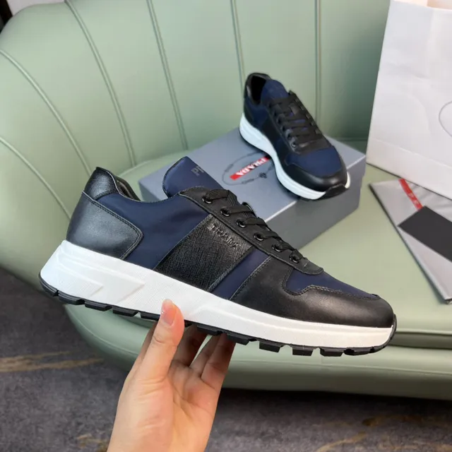 Prada Navy Black Mixed-Material Upper Contrasting Lifestyle Sneakers 2