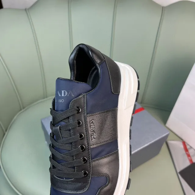 Prada Navy Black Mixed-Material Upper Contrasting Lifestyle Sneakers 4