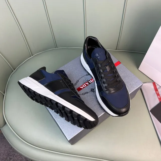 Prada Navy Black Mixed-Material Upper Contrasting Lifestyle Sneakers 7