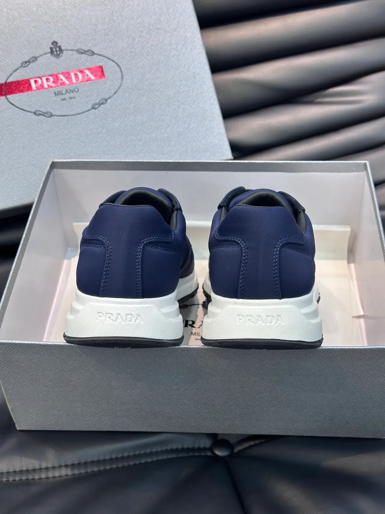 Prada Navy White Nylon Upper Sculpted Midsole Lifestyle Sneakers 3