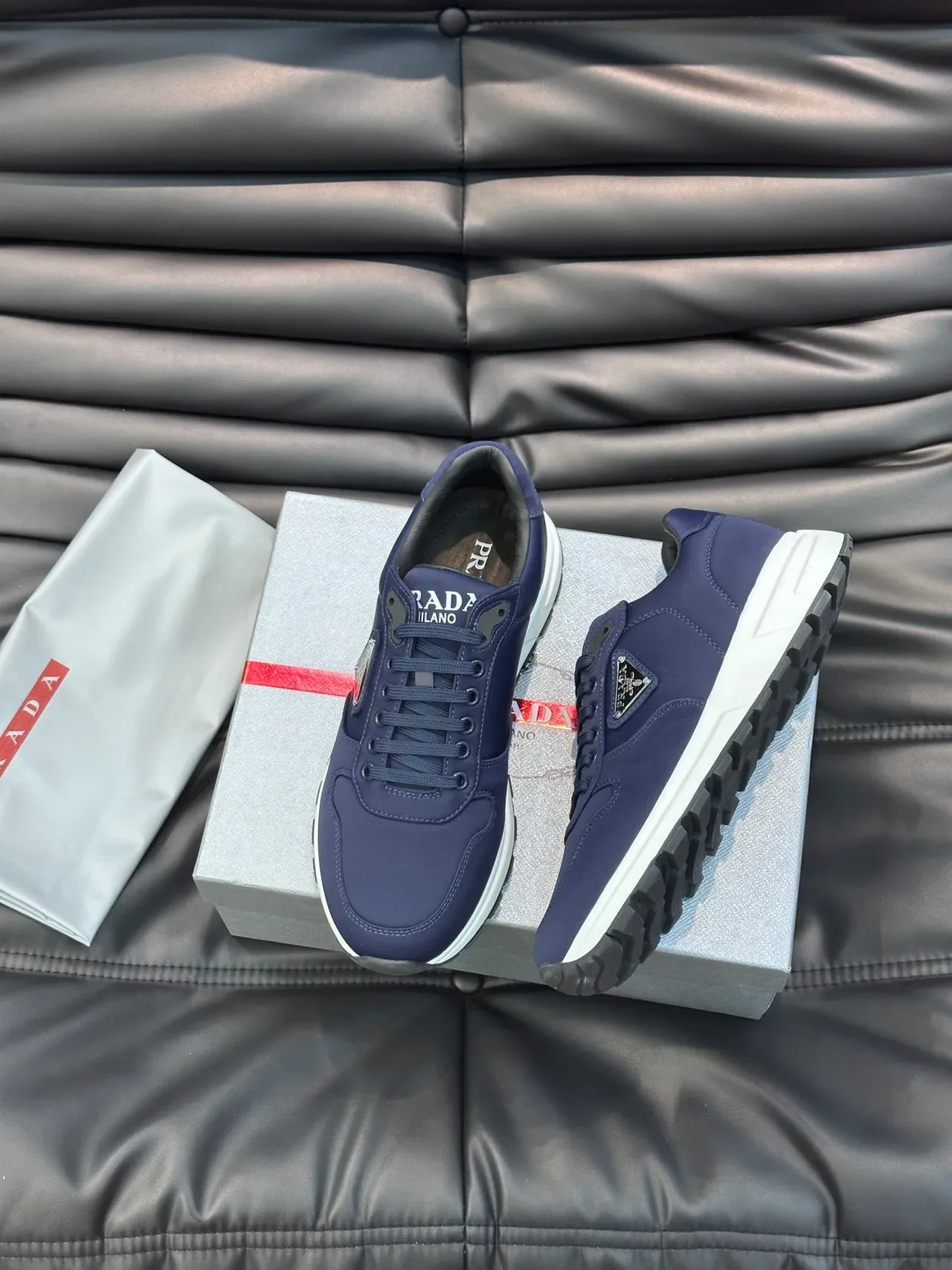 Prada Navy White Nylon Upper Sculpted Midsole Lifestyle Sneakers 4