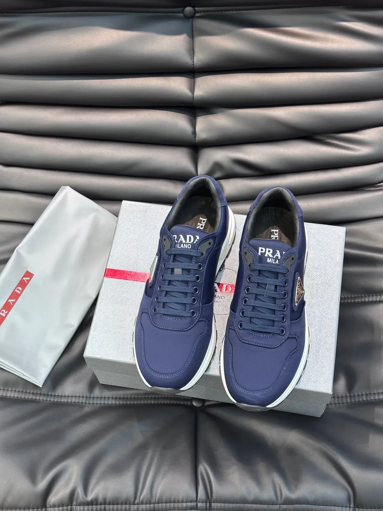 Prada Navy White Nylon Upper Sculpted Midsole Lifestyle Sneakers 5