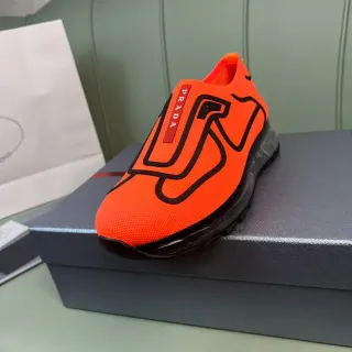 Prada Orange Black Knit Slip-On Oversized Logo Lifestyle Sneakers