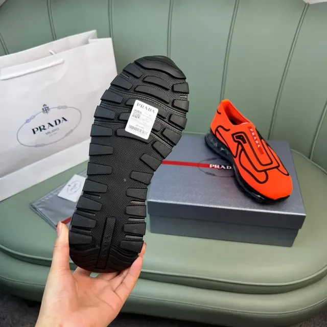 Prada Orange Black Knit Slip-On Oversized Logo Lifestyle Sneakers 2