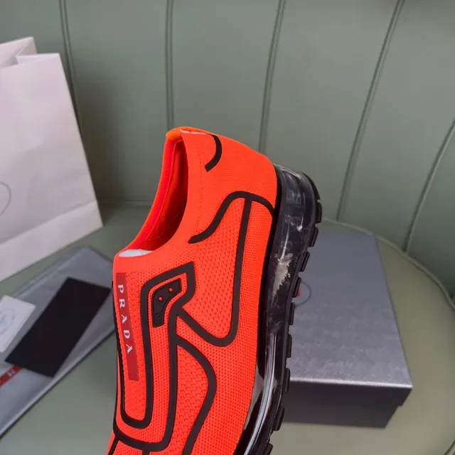 Prada Orange Black Knit Slip-On Oversized Logo Lifestyle Sneakers 3