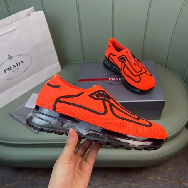 Prada Orange Black Knit Slip-On Oversized Logo Lifestyle Sneakers 4