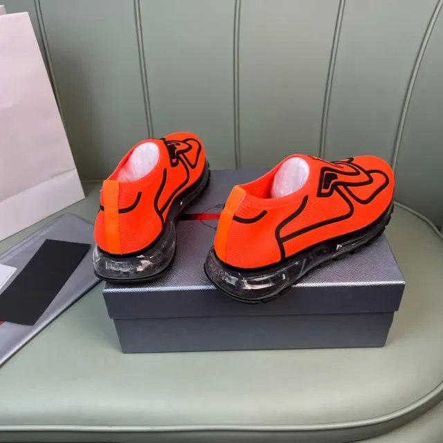 Prada Orange Black Knit Slip-On Oversized Logo Lifestyle Sneakers 6