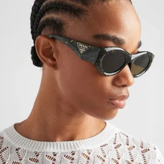 Prada Oval Marbled Acetate Sunglasses