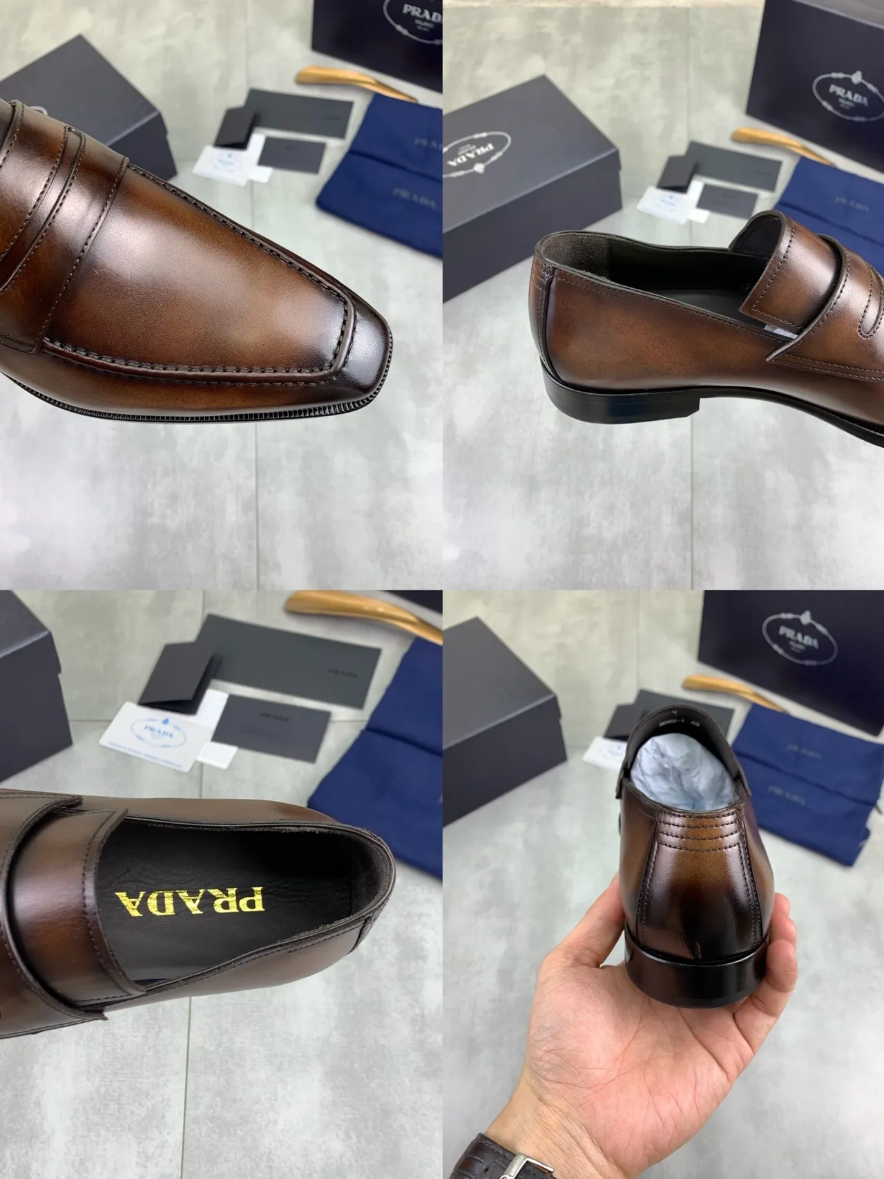 Prada Penny Loafer Brown Leather Square Toe Loafers 2