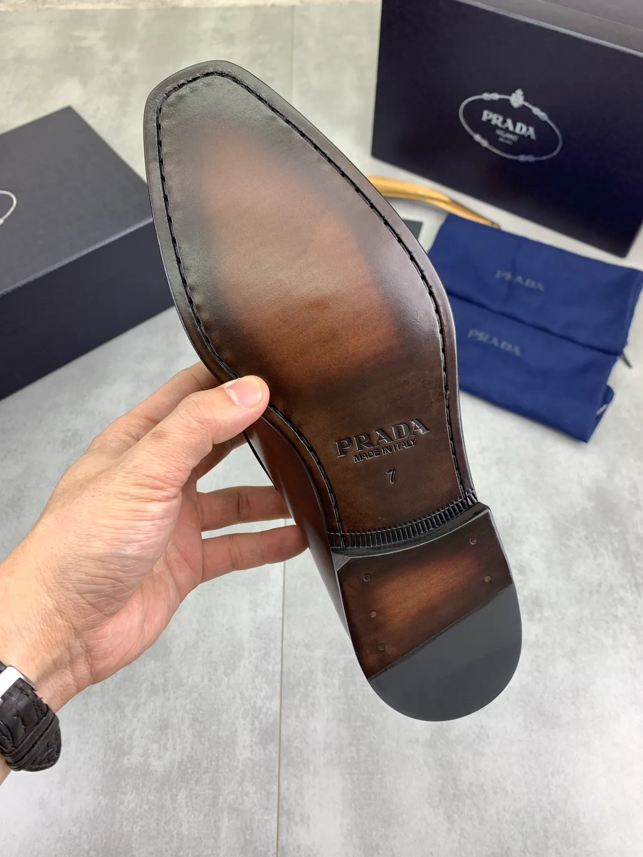 Prada Penny Loafer Brown Leather Square Toe Loafers 3