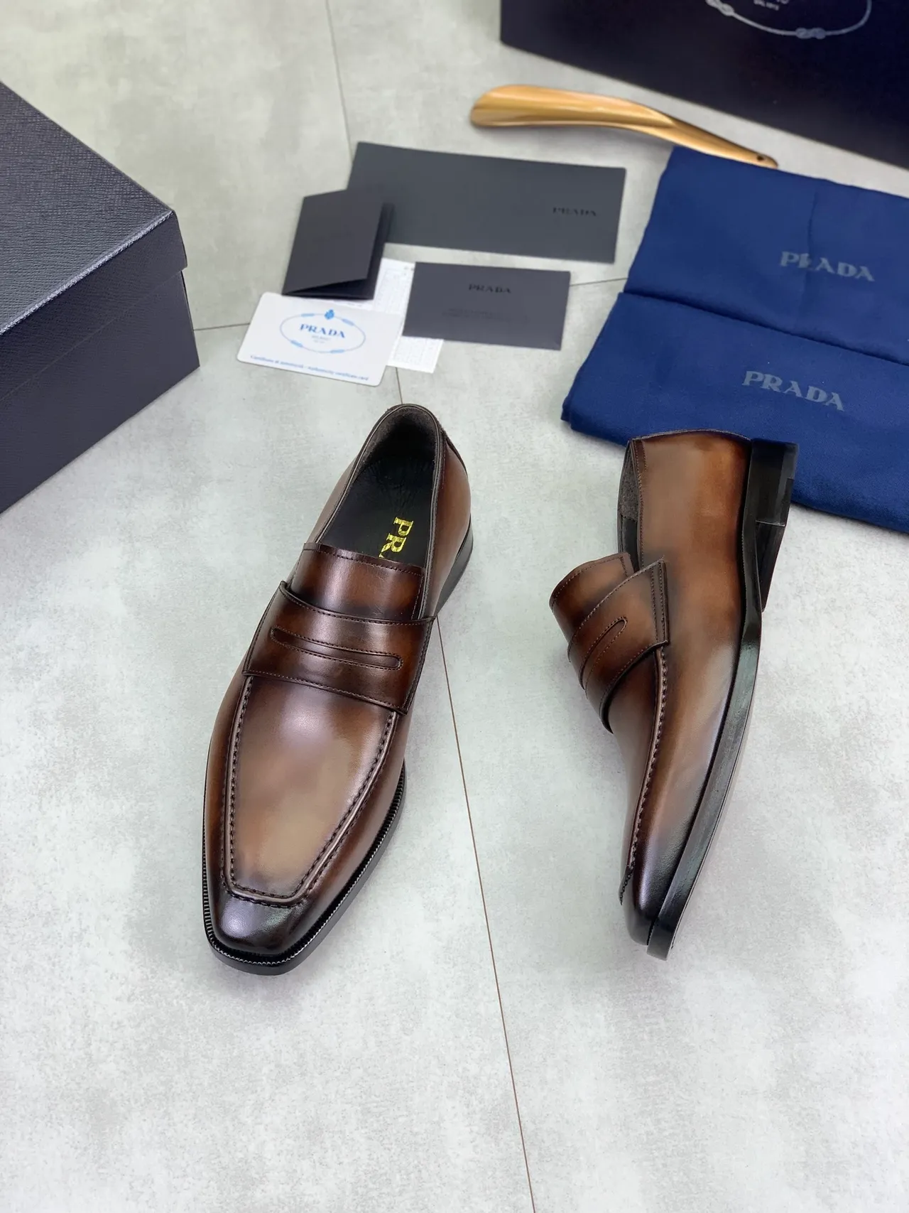 Prada Penny Loafer Brown Leather Square Toe Loafers 4