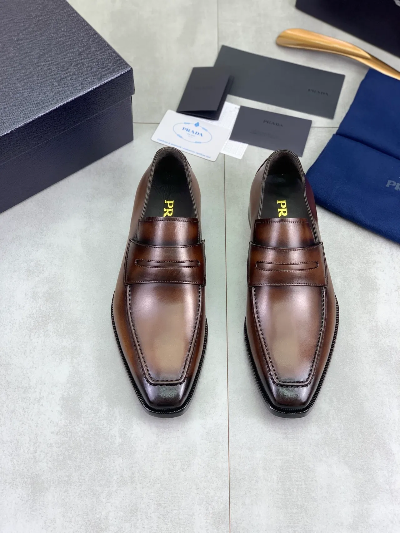 Prada Penny Loafer Brown Leather Square Toe Loafers 5